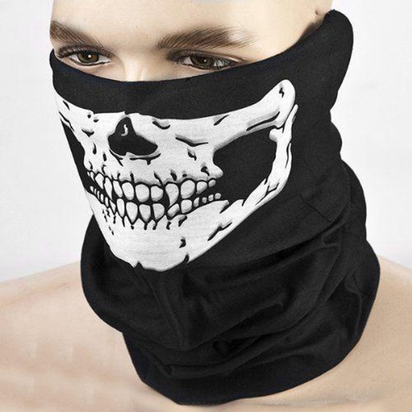 Other - Black & White Skull Biker Ski Mask Neck Warmer O/S